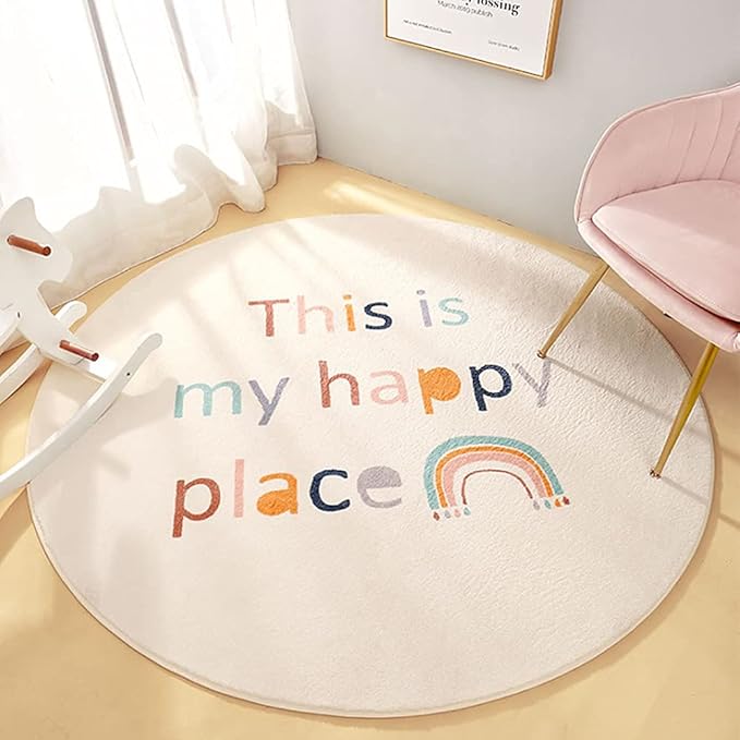 Poowe Round Kids Playroom Animals Rug - Soft Alphabet Nursery Rug for Bedroom - Playtime Collection, Learning & Game Carpet for Classroom, Best Shower Gift for Infant Toddlers (Round 39.4", Rainbow)