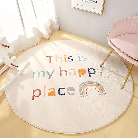Poowe Round Kids Playroom Animals Rug - Soft Alphabet Nursery Rug for Bedroom - Playtime Collection, Learning & Game Carpet for Classroom, Best Shower Gift for Infant Toddlers (Round 39.4", Rainbow)