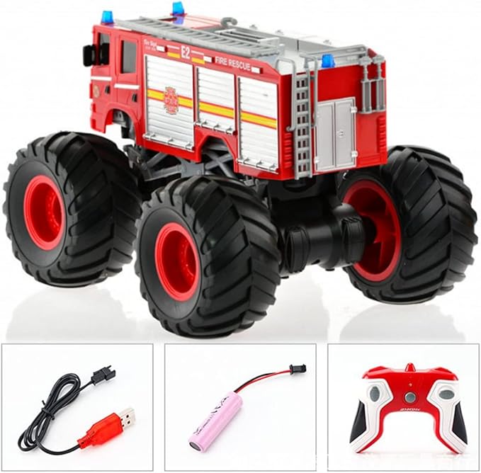 Remote Control Monster Truck - 1:18 Scale RC Fire Truck, 2.4GHz Big Wheel School Bus With Lights, Sounds, Rechargeable Electric Toy Stunt Jam Car for Kids, Boys, Girls