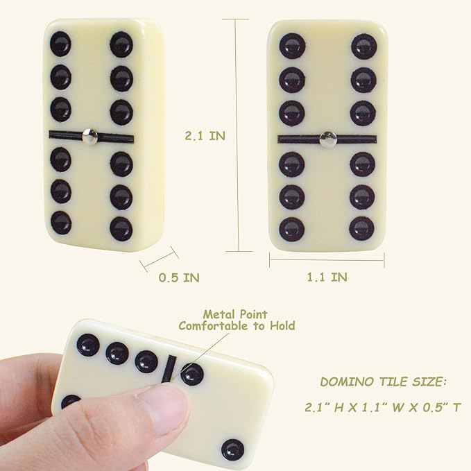 Dominos Set for Adults, Dominoes Set Double 6, Dominos for Kids, 28 Tiles, with 4 Wooden Racks/Tracks, Dominoes Set for Adults and Kids, with Travel Case - Classic Board Games for Family
