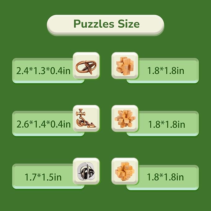 Brain Teaser Puzzle Wooden and Metal 6PCS 3D Unlock Interlocking Puzzle for Kids Adults Educational Toy