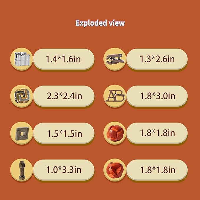 8 Pcs Brain Teaser Puzzles Favor Educational Toys Mind Puzzles Ancient Wooden and Metal Puzzles 3D Unlock Interlock IQ Puzzles Box Game