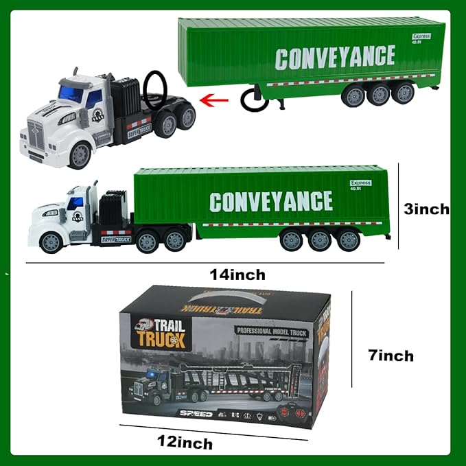 Remote Control Semi Truck with Trailer, 14" 1:48 Trailer Truck Toy, Equipped with 2 Rechargeable Batteries, Gifts Ideas for Boys Age 3-8 Year Old