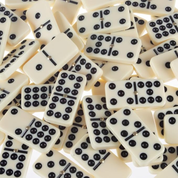 Premium Set of 55 Double Nine Dominoes with Wood Case, Brown