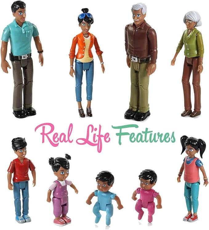 Beverly Hills Doll Collection Sweet Li'l Family Hispanic Dollhouse People Set of 9 Action Figure Set - Grandpa, Grandma, Mom, Dad, Sister, Brother, Toddler, Twin Boy & Girl
