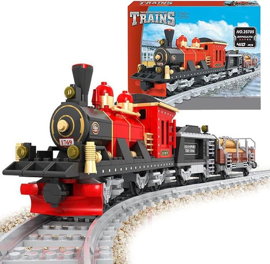Building Block City Freight Train, Retro Cargo City Train Set - Construction Brick for Kids Boys 6-12, 410 Pieces Adults and Teens