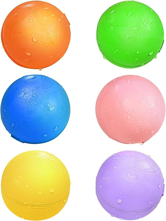 Upgraded Model SOPPYCID 6PCS Reusable Water Balloons - Quick Fill Water Balls Toys For Toddler Age 4-8 - Refillable Magnetic Self-Sealing Water Splash Bomb For Summer Party Pool Toys