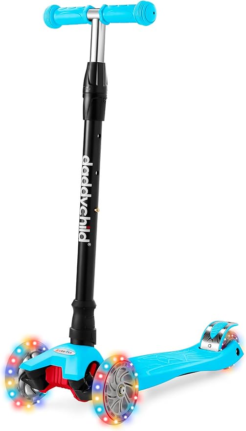 Scooters for Kids 3 Wheel Kick Scooter for Toddlers Girls & Boys, 4 Adjustable Height, Lean to Steer, Extra-Wide Deck, Light Up Wheels for Children from 3 to 14 Years Old