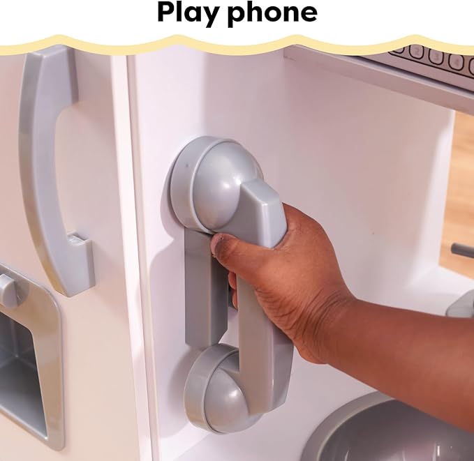 KidKraft Vintage Wooden Play Kitchen with Pretend Ice Maker and Play Phone, White
