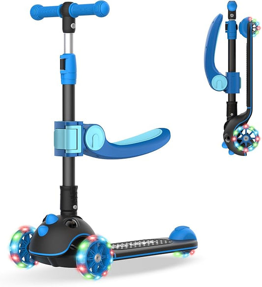 Gotrax KS3 Pro Folding Kick Scooter for Kids, One Key Removable Seat & 3 Extra Wide PU Light-Up Wheels and Anti-Slip Deck, Adjustable Height Handlebar and Lean-to-Steer Scooter for Children Aged 2-8