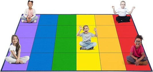 Booooom Jackson Classroom Rug Elementary, Large Classroom Carpet Preshool Seating Rug for School, Classroom Area Rug Educational Carpet with Non-Slip Backing (6'56''x9'84'', Rainbow)