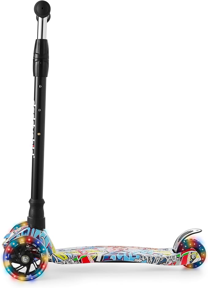 Scooters for Kids 3 Wheel Kick Scooter for Toddlers Girls & Boys, 4 Adjustable Height, Lean to Steer, Extra-Wide Deck, Light Up Wheels for Children from 3 to 14 Years Old