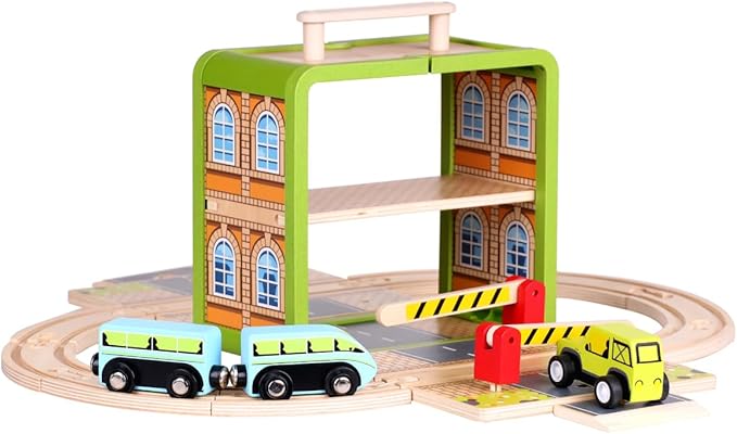 Wooden Train Track Set, Wooden Railway Set Toy with Magnetic Train for Toddlers, Train Set with Blocks Storage Box for Kids Boys and Girls Ages 3+