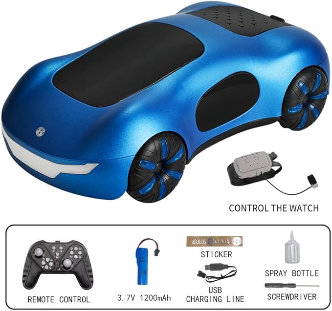 Remote Control Car, Gesture Sensing RC Sunt Car, 2.4GHz RC Drift Car for Kids with Spray Light and Sound, 360?Rotating Side Drifting RC Cars Birthday Gifts for Boys Girls (Blue), 1 Battery