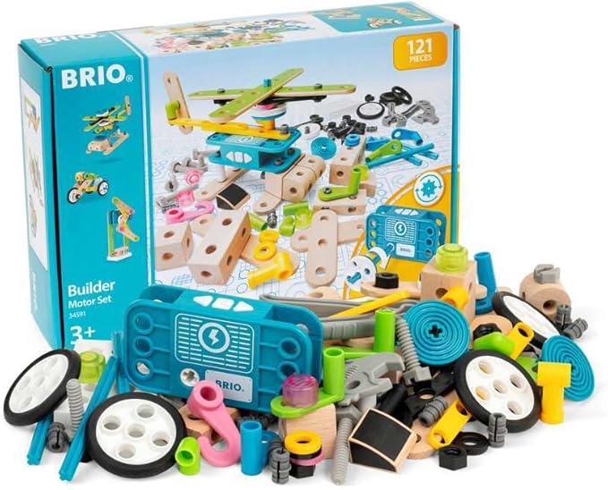 BRIO Builder 34591 - Builder Motor Set - 120 Piece Construction Set STEM Toy with Wood and Plastic Pieces and a Motor for Kids Age 3 and Up