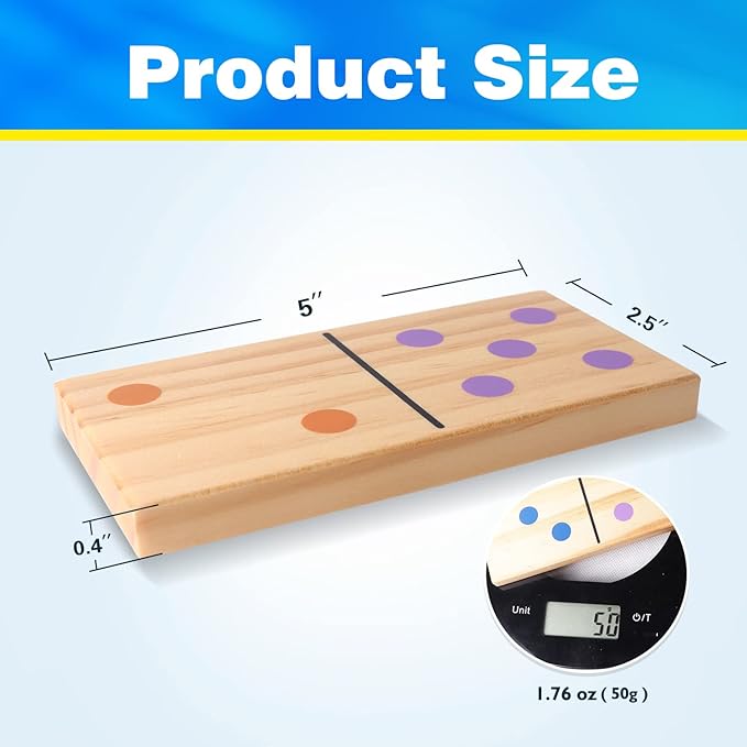 GSE Games & Sports Expert Medium Wooden Dominoes with Multi-Color Dots, 28 Pieces 5" x 2.5" Dominoes Game Set with Storage Bag for Home, Yard