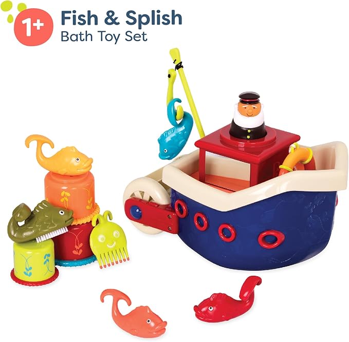 B. toys- Water Play Bath Toy Set – Baby Bath Toys – Boat & Accessories - Tub Toys For Toddlers, Kids –Fish & Splish- 1 Year +