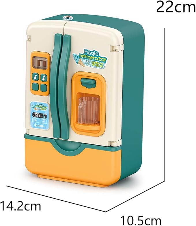 Kitchen Toys Fridge Refrigerator with Ice Dispenser Pretend Play Appliance for Kids, Play Kitchen Set with Kitchen Playset Accessories for Boys & Girls Music and Light