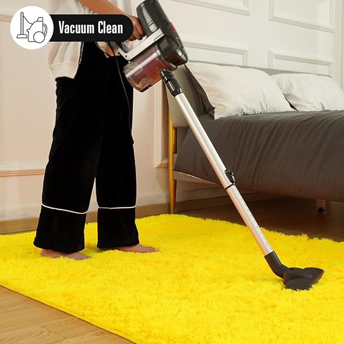 Amearea Shag Fluffy Area Rug for Bedroom Girls Living Room, Extra Soft and Fuzzy Shaggy Rugs, Non Slip, Solid Color Carpet Mat for Boys Nursery Home, Yellow 5x8 Feet