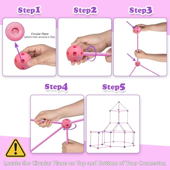 Kids Fort Building Kit 120 Pieces Construction STEM Toys for 5 6 7 8 9 10 11 12 Years Old Boys and Girls Ultimate Forts Builder Gift Build DIY Educational Learning Toy for Indoor Outdoor(Purple+Pink)
