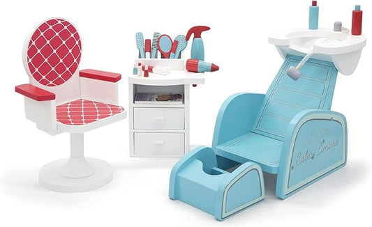 Playtime by Eimmie 18 Inch Doll Furniture Salon & Nail Set – Wooden Playset with Hair Styling Accessories, Fits American, Generation, My Life & Similar 14”-18” Dolls