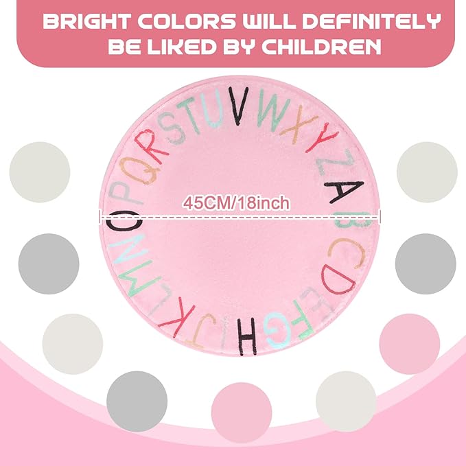 Nuogo 10 Pcs Alphabet Carpet Circle Seats 18 Inches Round Kids Sit Carpet Classroom Dots Floor Mat Soft Classroom Rugs Educational Cushions Furry Crawling Play Mat for Classroom Nursery Bedroom