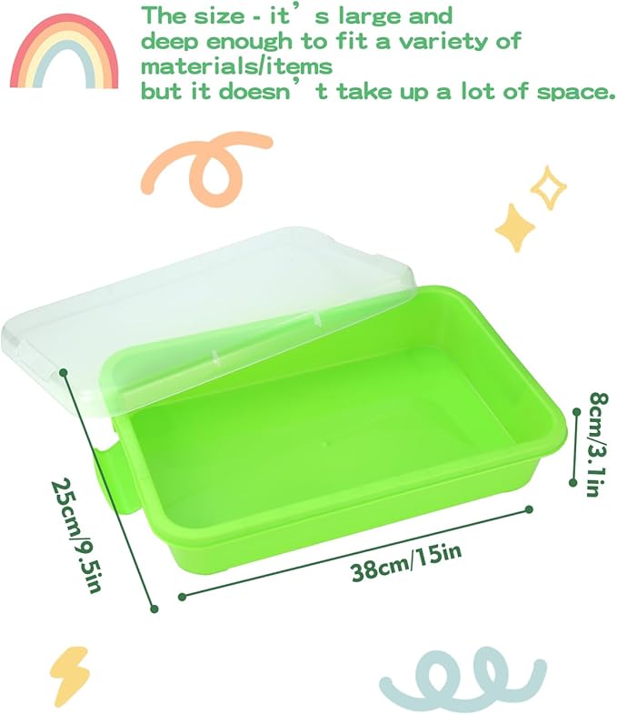 Sensory Bin Sand Tray with Lid for Toddlers 2 Pcs 15in Portable Sandbox Toy Large Plastic Tray for Kids 3 4 5 6 Fill with Sand, Water, Beads, and More (Pink + Green)