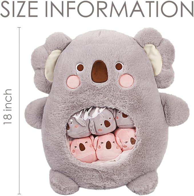 ARELUX Cute Sloth Plush Pudding Pillow:Snack Pillow Toys Bag Removable Stuffed Animal 8Pcs Sets Creative Plush,Soft Koala Plushie Animal Throw Pillow,Dolls Friends Family Member