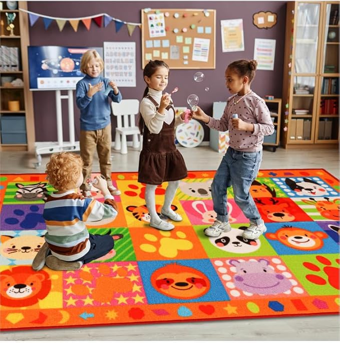 Classroom Carpet Kids Rug,39" X63'' Cute Animal Kids Rugs for Playroom,Non-Slip Educational Classroom Rug,Washable Preschool Rugs for Classroom Elementary Playroom Kids Room Nursery