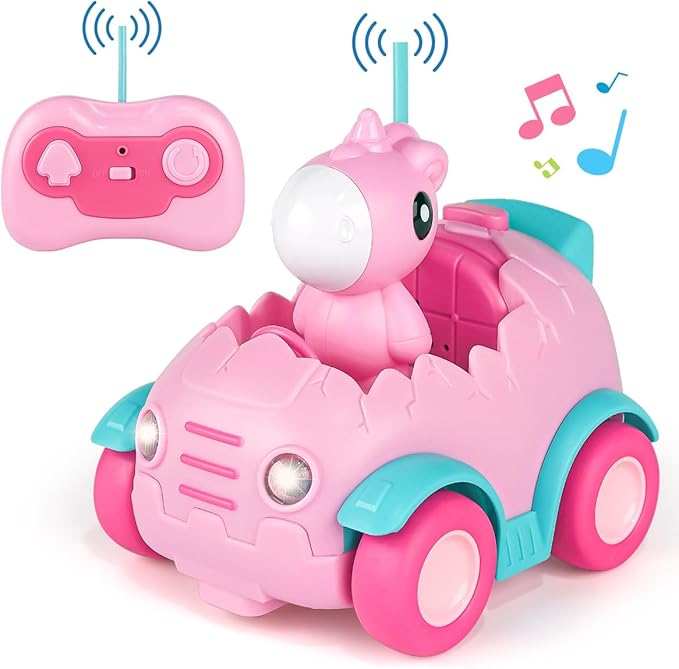 Nueplay Remote Control Car for Toddler Age 2 3 4 5, Electric RC Toys with Light & Music, Toddler Toys, Race Vehicles, Horse Figures Truck, Christmas Birthday Gift for Baby Girls, Pink
