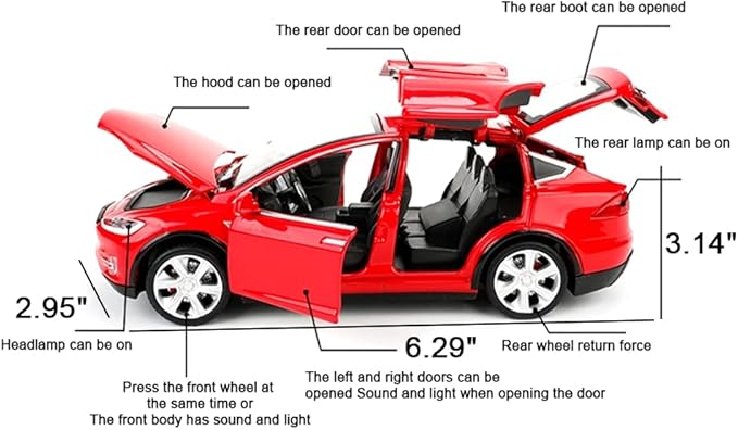1:32 Scale Model X Alloy Car Model Diecast Toy Vehicles for Kids, Tesla car Model，Pull Back Alloy Car with Lights and Music,Mini Vehicles Toys for Kids Gift ，Children Birthday Gift（Model X-Red）
