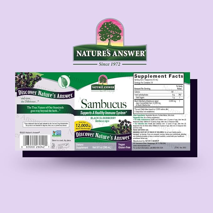 Nature's Answer Sambucus Elder Berry Extract Syrup 8 Ounce (3 Pack) | Daily Immune Support | Packed with Antioxidants | Family Friendly | Flue Season Defender