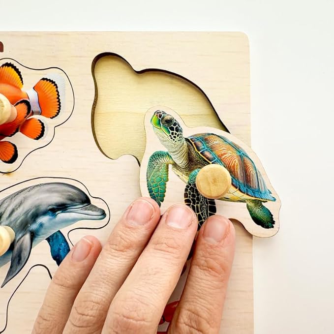 QUOKKA Wooden Puzzles for Toddlers 1-3 – 4 Set Pegged Puzzles for Kids Ages 2-4 – Animal and Birds Learning Toy for Kids – Gift Realistic Educational Game for Boy and Girl