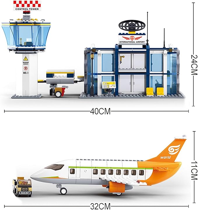 City Passenger Airplane Building Toy Set,With Airport Passenger Terminal,Radar Tower,Luggage Truck,Container Loader And 7 Figures,Aviones 747 Plane Set For Kids 6+ (Passenger Airplane 678Pcs)