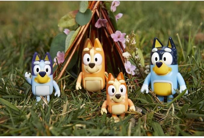 Bluey Family Figure 4-Pack – Includes Bluey, Bingo, Mum (Chilli) & Dad (Bandit), Poseable Collectible Toys for Kids, Durable Cake Toppers, for Toddlers & Fans, Ages 3+