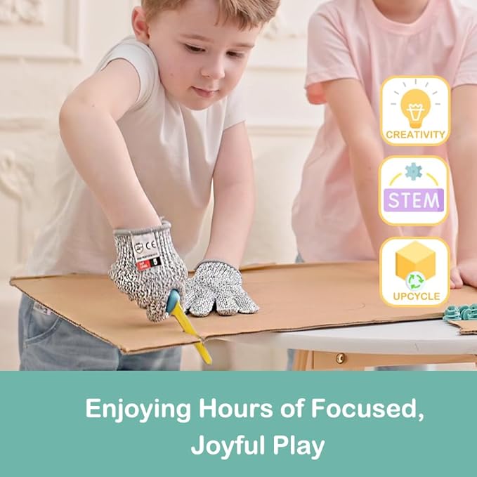 Cardboard Cutting Tools for Kids with Tool Box, 149 PCS Cardboard Construction Kit for Family & Team Activities, Creative STEM Educational Toys Gift for Boys and Girls Aged 5+