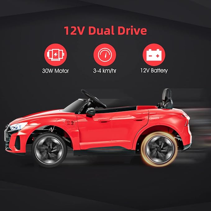 INFANS 12V Kids Ride On Car, Licensed Audi RS e-tron GT Electric Vehicle with Remote Control, Toddlers Battery Powered Toy with 4 Wheels Suspension, LED Headlight, Music, MP3, USB, TF Port (Red)