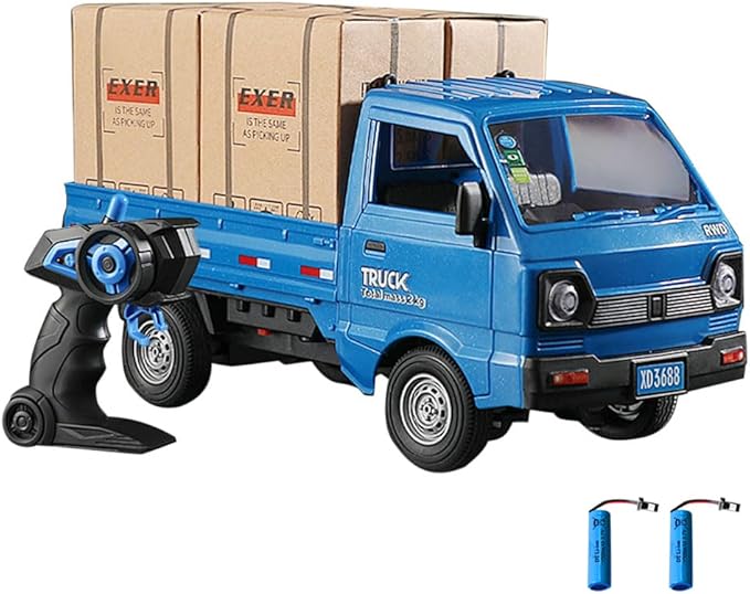 Remote Control Car RC Kei Truck,1:16 Scale RC Transporter Pickup Truck, 2.4GHz All Terrain RC Transport Cars with Spray & Light, 2 Batteries, Best Gifts Ideas for Kids Age 6 Year Old (Blue)