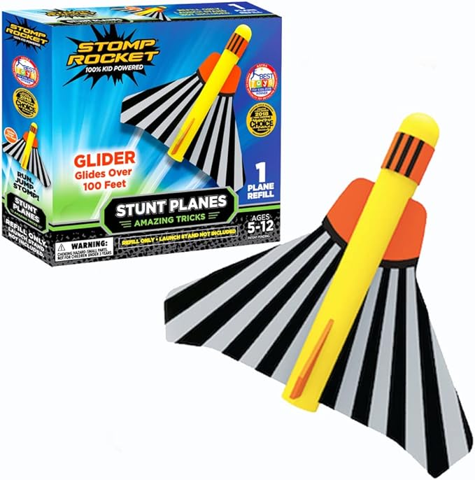 Stomp Rocket Stunt Airplane Refill - Glider Plane Launcher for Kids - Soars Over 100 Feet - Fun Outdoor Toy & Gift for Boys or Girls