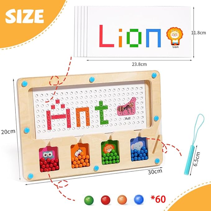 Magnetic Dot Board for Kids, Airplane Toys Car Travel Activities for Toddlers, Wooden Doodle Board with Beads and Pen, Early Learning Montessori Art Toddler Toys
