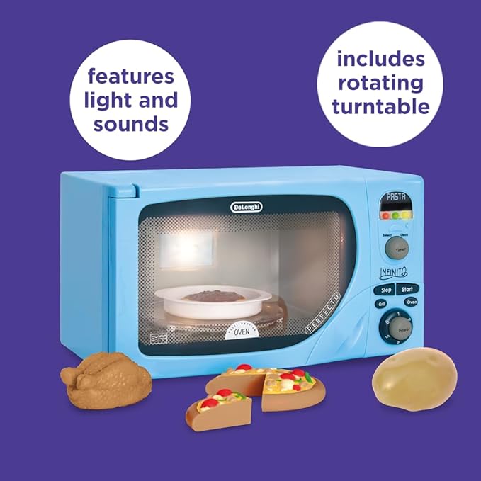Casdon DeLonghi Microwave. Toy Replica of DeLonghi’s ‘Infinito’ Microwave for Children Aged 3+. Featuring Flashing LED’s, Sounds & More, Blue