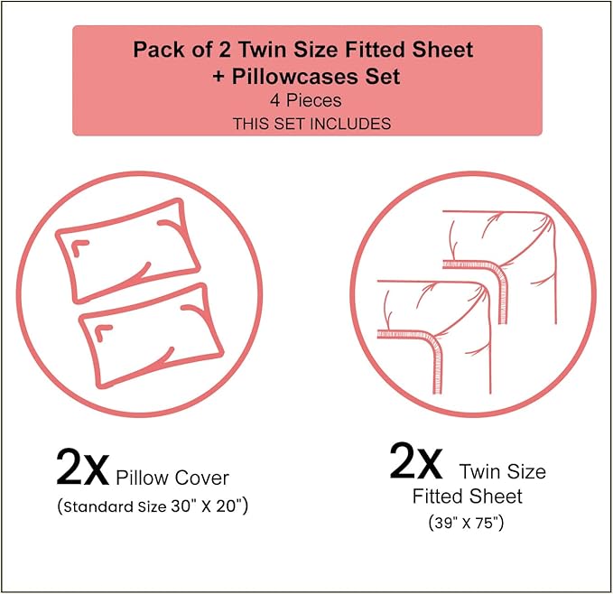 Ambesonne Brown 2 Pack Fitted Sheet & Pillow Sham Set, Cheetah Skin Pattern Savannah, 4 Pcs Bedding Decor, Package Contains 2 Twin Size Fitted Sheets & 2 Pillow Covers, Redwood Brown