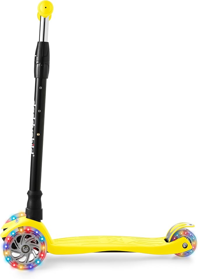 Scooters for Kids 3 Wheel Kick Scooter for Toddlers Girls & Boys, 4 Adjustable Height, Lean to Steer, Extra-Wide Deck, Light Up Wheels for Children from 3 to 14 Years Old