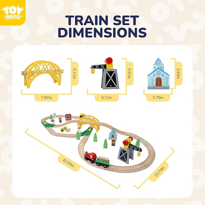 TOY Life Wooden Train Set 60pcs with Magnetic Crane, Wooden Train Tracks Toys for Toddlers Boys Girls 3 4 5, 3 Year Old Boy Gift, Wood Toys Toddler Train for Kids 4-8 - Fits Thomas Brio Chuggington