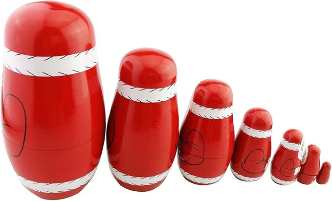 Winterworm Cute Creative Santa Claus's Bringing Kinds of Gifts to You Pattern Handmade Wooden Matryoshka Dolls Russian Nesting Dolls Set 7 Pieces for Kids Toy Birthday Home Decoration
