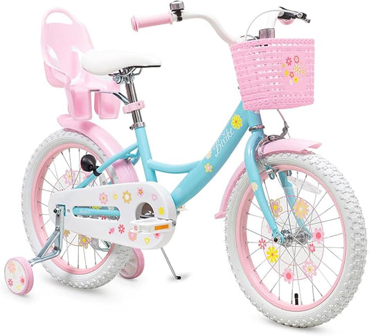 Girls Bike with Basket for Toddlers and Kids Aged 3-14 Years Old, 14 16 18 Inch with Training Wheels & Doll Seat, 20 Inch with Kickstand & Rear Rack, Princess Style Bicycle for Gift