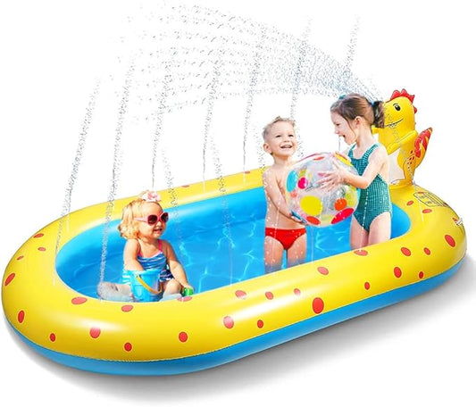 Inflatable Sprinkler Pool for Kid Family, Cute Dinosaur Sprinkler Swimming Pool, 3 in 1 Splash Play Wading Kiddie Pool for Summer Outdoor Water Play, Backyard, Garden Water Fun Toy, 67"x 41"
