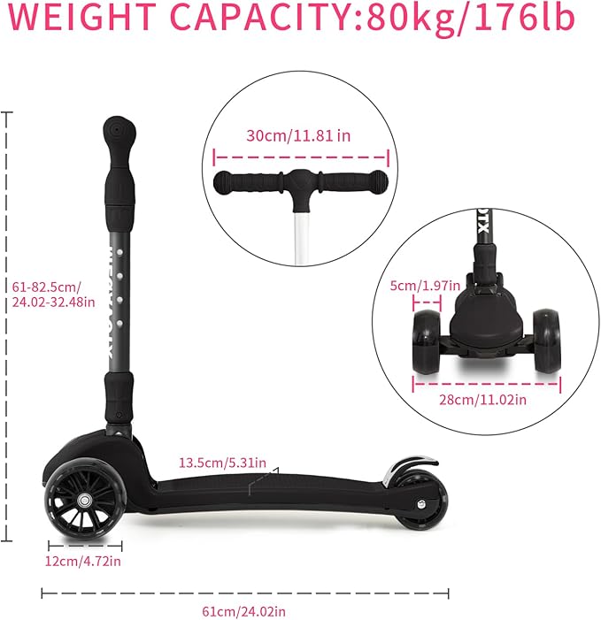 Kids & Adults Kick Scooter – 2 or 3 Wheel Options (LED on 3-Wheel) for Outdoor Fun & Commuting, Foldable and Portable, Adjustable Handle, Anti-Slip Deck (Ages 3 to Adult),Birthday Gift