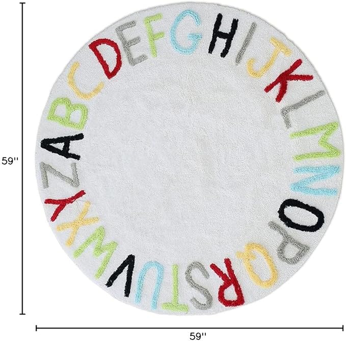 Round ABC Kids Carpet Large Playmat - Play Learn and Have Fun Safely, Hand Woven Alphabet Baby Crawling Mat, Educational Soft Rug, Baby Shower/Birthday Gift, Colorful