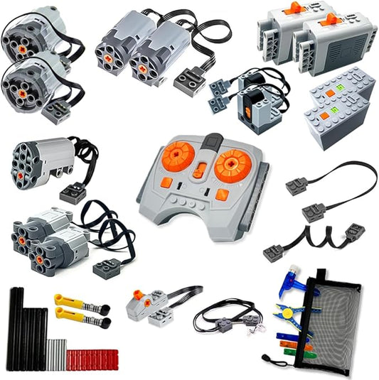 44PCS Power Function Kit Set Motor Battery Infrared-Remote-Control Receiver Train Adjustable Speed Motor Parts, Motor Power Change Parts Compatible with mainbrands Technic-Parts